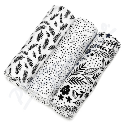 T-TOMI Látkové pleny 70x70cm 3ks Black flowers