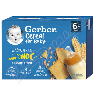 Gerber Cereal Ml.s kaší dobr.noc sušen.2x200ml 6M+