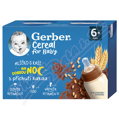 Gerber Cereal Ml.s kaší dobr.noc kakao 2x200ml 6M+