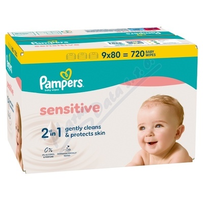 Pampers Sensitive 2v1 čistící ubrousky 9x80ks
